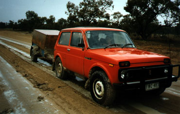 Lada Niva on slippery road